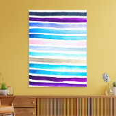 Blauwe waterverf strepen met de hand geschilderd canvas afdruk (Insitu (Woonkamer))