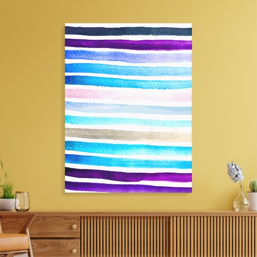 Blauwe waterverf strepen met de hand geschilderd canvas afdruk (Insitu (Woonkamer))