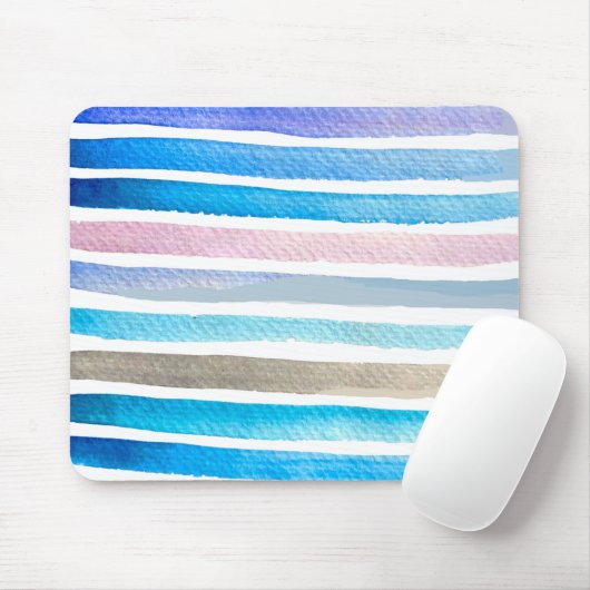 Blauwe waterverf strepen met de hand geschilderd muismat (Met muis)