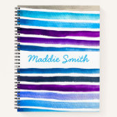 Blauwe waterverf strepen met de hand geschilderd notitieboek (Voorkant)