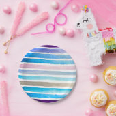 Blauwe waterverf strepen met de hand geschilderd papieren bordje (Feest)