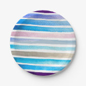 Blauwe waterverf strepen met de hand geschilderd papieren bordje (Voorkant)