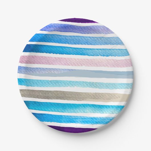 Blauwe waterverf strepen met de hand geschilderd papieren bordje (Voorkant)