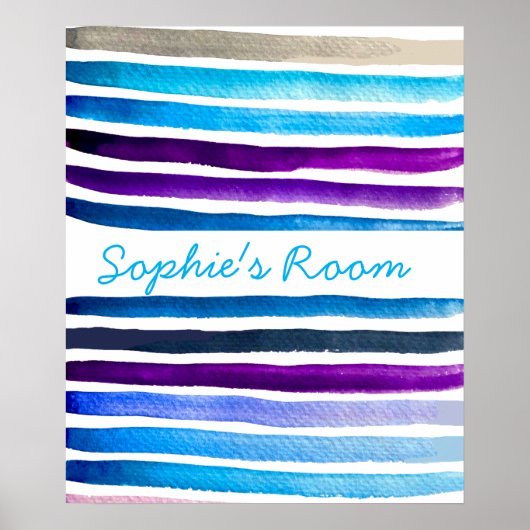 Blauwe waterverf strepen met de hand geschilderd poster (Voorkant)