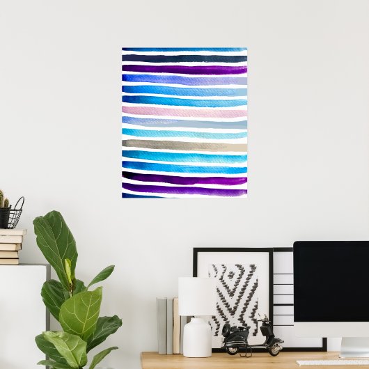 Blauwe waterverf strepen met de hand geschilderd poster (Thuiskantoor)