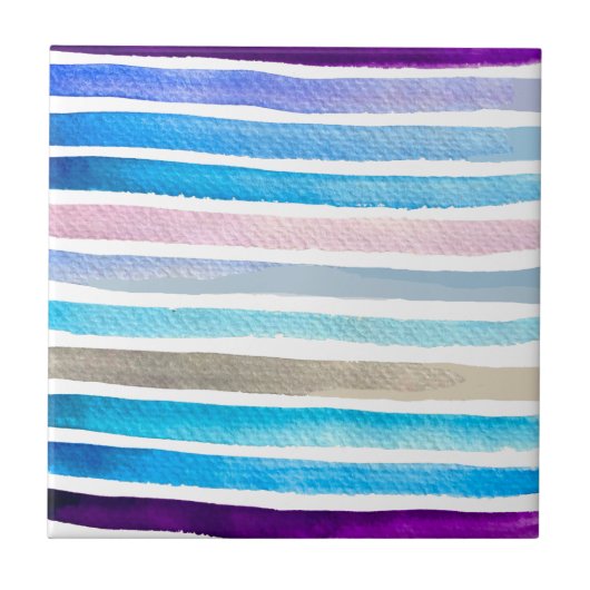 Blauwe waterverf strepen met de hand geschilderd tegeltje (Voorkant)