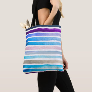 Blauwe waterverf strepen met de hand geschilderd tote bag