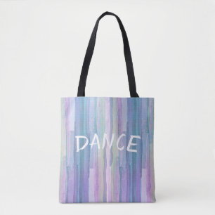 blauwe waterverf strepen met tekstdans tote bag