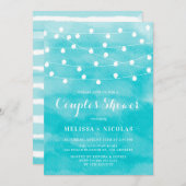 Blauwe Waterverf | String Lights Couples Shower Kaart (Voorkant / Achterkant)