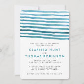 Blauwe Waterverf Stripes bruiloft uitnodiging (Voorkant)