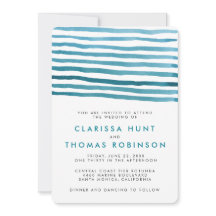Blauwe Waterverf Stripes bruiloft uitnodiging