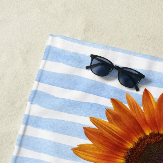 Blauwe Waterverf Stripes - Gepersonaliseerde zonne Strandlaken (In situ)