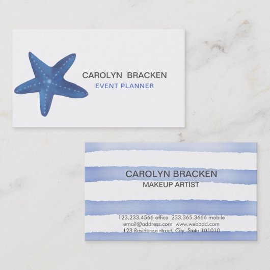 Blauwe Waterverf | Stripes Visitekaartje (Voorkant / Achterkant)