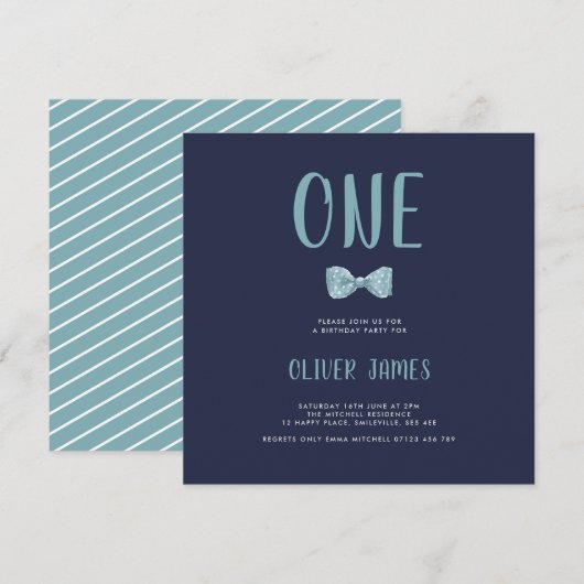 Blauwe Waterverf Stropdas eerste verjaardag Kaart (Voorkant / Achterkant)