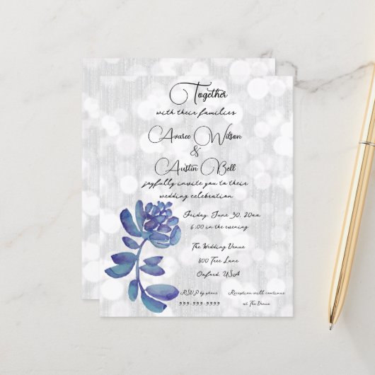 Blauwe Waterverf Succulent Minimalist (Voorkant / Achterkant in situ)