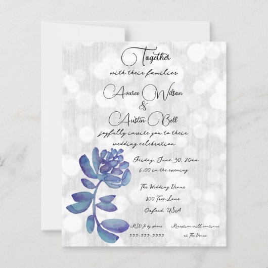 Blauwe Waterverf Succulent Minimalist (Voorkant)