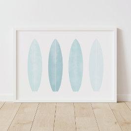 Blauwe Waterverf surfplanken voor elke zurenlaag Poster