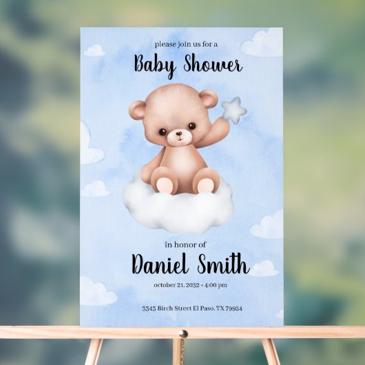 Blauwe Waterverf teddybeer voor Baby shower Acryl Bord (Neutraal)