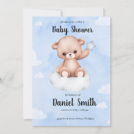 Blauwe Waterverf teddybeer voor Baby shower Kaart