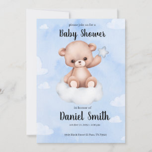 Blauwe Waterverf teddybeer voor Baby shower Kaart