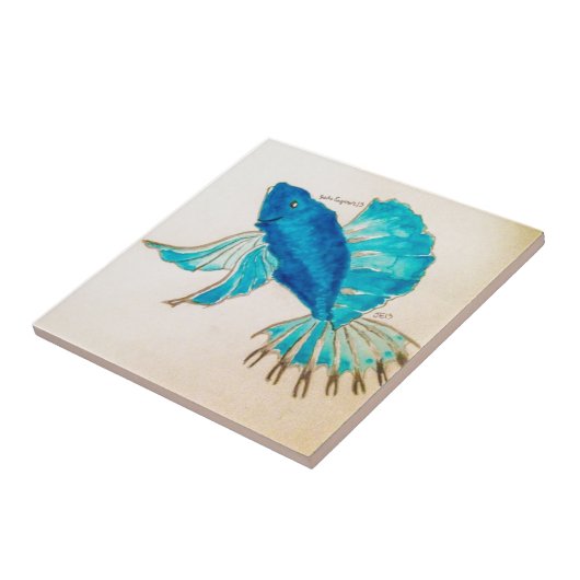 Blauwe Waterverf Tegeltje (Zijkant)