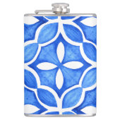 Blauwe Waterverf Toscaanse Italiaanse Tegel Heupfles (Voorkant)