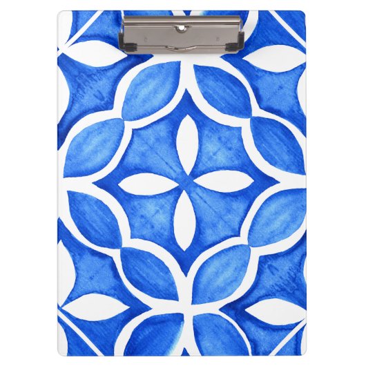 Blauwe Waterverf Toscaanse Italiaanse Tegel Klembord (Voorkant)