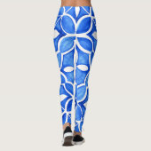 Blauwe Waterverf Toscaanse Italiaanse Tegel Leggings (Achterkant)