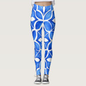 Blauwe Waterverf Toscaanse Italiaanse Tegel Leggings (Voorkant)