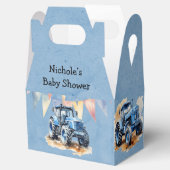 Blauwe Waterverf Tractor Boy Baby shower Bedankdoosjes (Geopend)