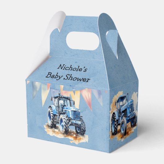Blauwe Waterverf Tractor Boy Baby shower Bedankdoosjes (Voorkant Zijde)