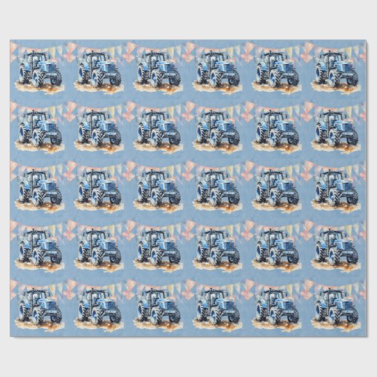 Blauwe Waterverf Tractor Boy Baby shower Cadeaupapier (Vlak)