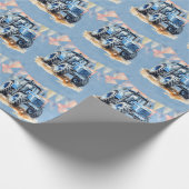 Blauwe Waterverf Tractor Boy Baby shower Cadeaupapier (Hoek)