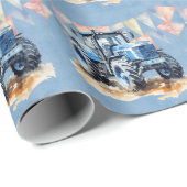 Blauwe Waterverf Tractor Boy Baby shower Cadeaupapier (Rol Hoek)