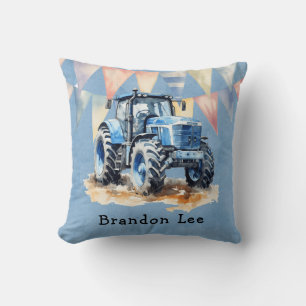 Blauwe Waterverf Tractor Boy Baby shower Gift Kussen