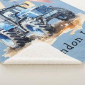 Blauwe Waterverf Tractor Boy Baby shower Gift Sherpa Deken (3/4)