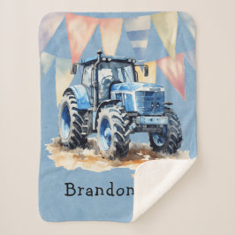 Blauwe Waterverf Tractor Boy Baby shower Gift Sherpa Deken