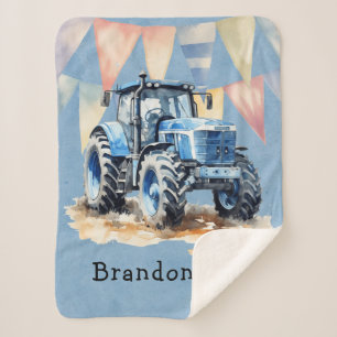 Blauwe Waterverf Tractor Boy Baby shower Gift Sherpa Deken