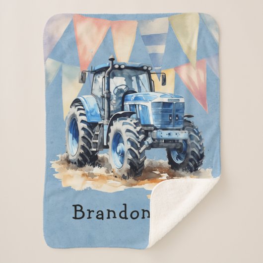 Blauwe Waterverf Tractor Boy Baby shower Gift Sherpa Deken (Voorkant)