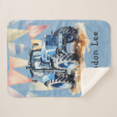 Blauwe Waterverf Tractor Boy Baby shower Gift Sherpa Deken (Voorkant (horizontaal))
