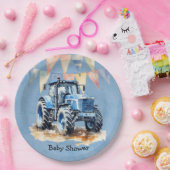 Blauwe Waterverf Tractor Boy Baby shower Papieren Bordje (Feest)
