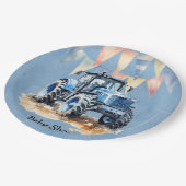 Blauwe Waterverf Tractor Boy Baby shower Papieren Bordje (Gekanteld)