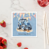 Blauwe Waterverf Tractor Boy Baby shower Servet (Insitu)