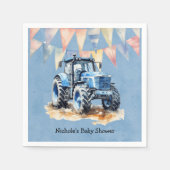 Blauwe Waterverf Tractor Boy Baby shower Servet (Voorkant)