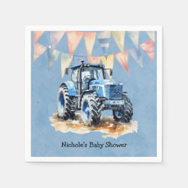 Blauwe Waterverf Tractor Boy Baby shower Servet