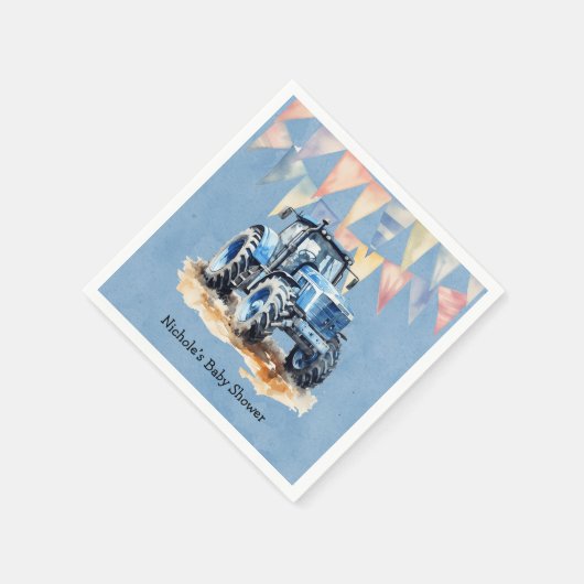 Blauwe Waterverf Tractor Boy Baby shower Servet (Hoek)