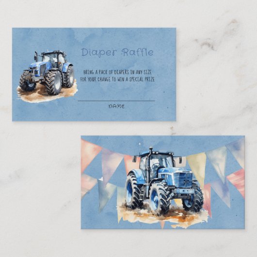 Blauwe Waterverf Tractor Jongen Luier Raffle Visitekaartje (Voorkant / Achterkant)