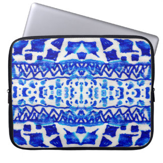 Blauwe waterverf tribale etnische naadloze patrone laptop sleeve