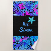 Blauwe Waterverf Tropisch Hawaïaans Strandlaken (Voorkant)