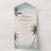 Blauwe waterverf tropisch strand gouden bruiloft all in one uitnodiging (Binnen)